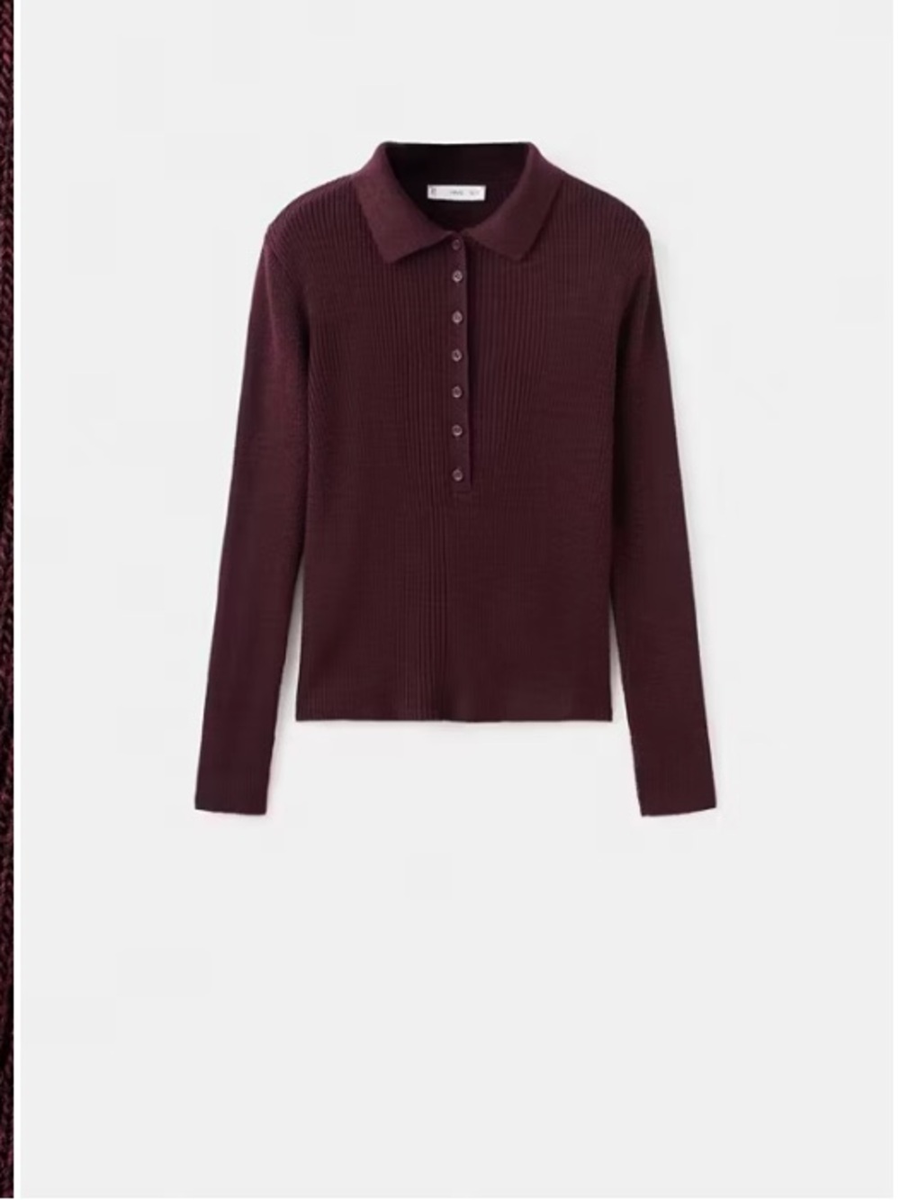 Mango’s Ribbed Long-Sleeve Polo Knit Top - Burgundy